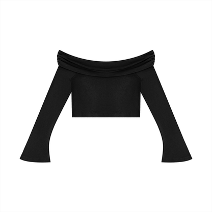 Off-the-Shoulder Langarm T-Shirt - Damen
