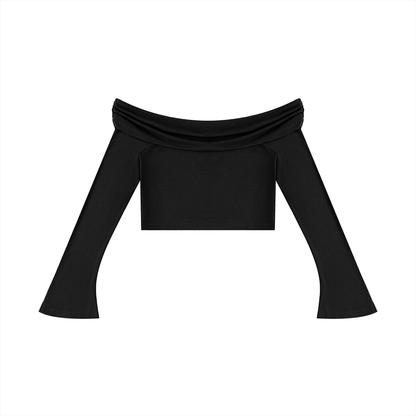 Off-the-Shoulder Langarm T-Shirt - Damen