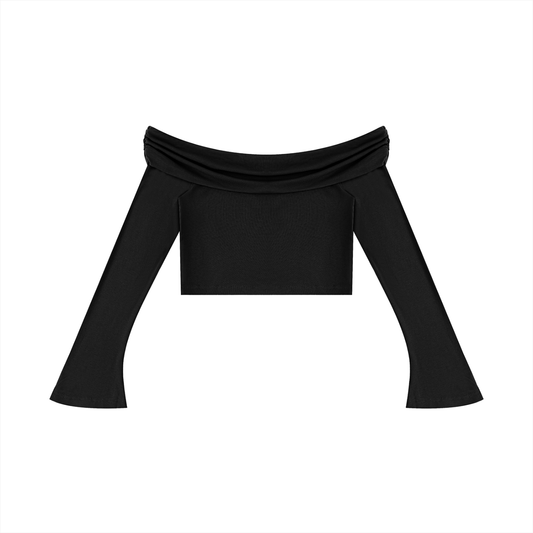 Off-the-Shoulder Langarm T-Shirt - Damen